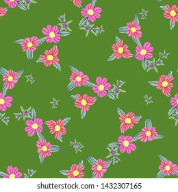 Different fantasy flowers are the seamless pattern in abstract style on a colorful background. Vector floral background. Summer background. Design illustration vector. Vector spring template.