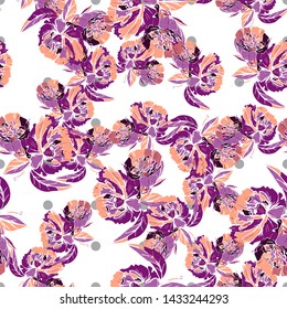 Different fantasy flowers are the seamless pattern in abstract style on a colorful background. Vector floral background. Summer background. Design illustration vector. Vector spring template.