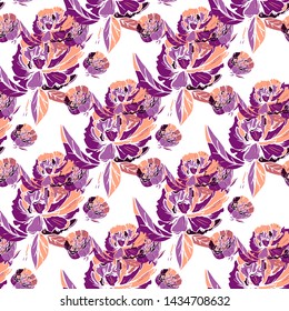Different fantasy flowers are the seamless pattern in abstract style on a colorful background. Vector floral background. Summer background. Design illustration vector. Vector spring template.