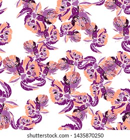 Different fantasy flowers are the seamless pattern in abstract style on a colorful background. Vector floral background. Summer background. Design illustration vector. Vector spring template.