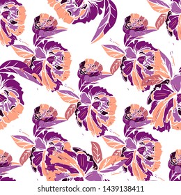 Different fantasy flowers are the seamless pattern in abstract style on a colorful background. Vector floral background. Summer background. Design illustration vector. Vector spring template.