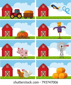 Different farm animals and things on the farm illustration