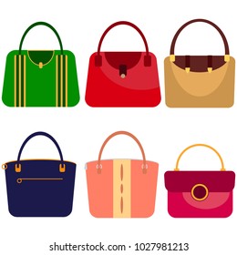 Different fashion woman's bags set. Flat design, vector.