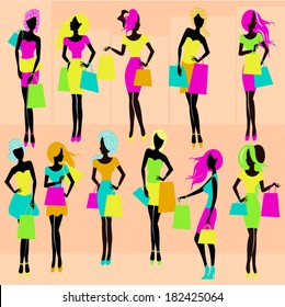 Different fashion women shopping/ Fashion silhouettes