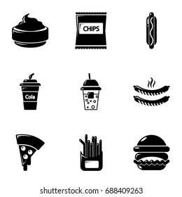 Different fast food icons set. Simple set of 9 different fast food vector icons for web isolated on white background