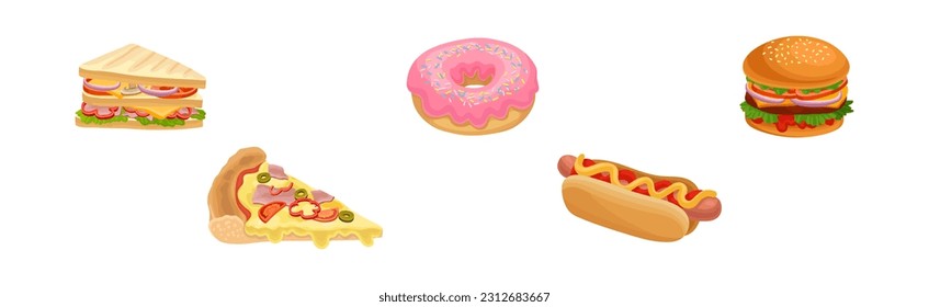 Different Fast Food from Takeaway Restaurant Vector Set