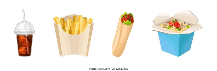 Different Fast Food from Takeaway Restaurant Vector Set