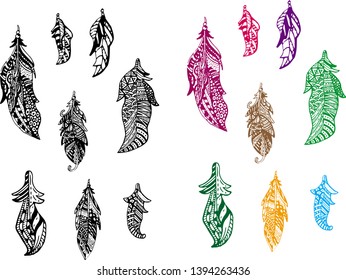 different feathers shape pattern set