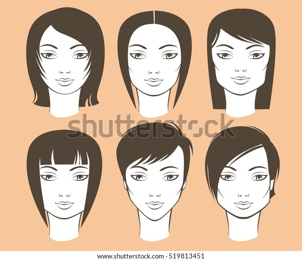 Different Female Face Shapes Matching Haircuts Stock Vector
