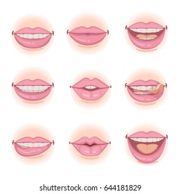 Different female mouth set .Vector illustration isolated on white background