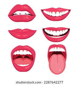 Different female Red lips set .Vector illustration isolated on white background. perfect for wallpaper or design elements