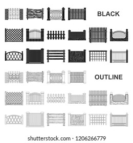 Different fence black icons in set collection for design.Decorative fencing vector symbol stock web illustration.