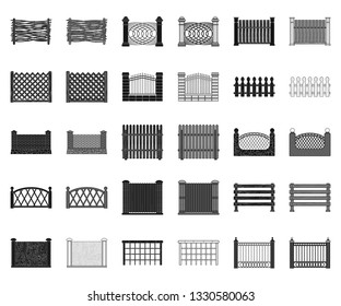 Different fence black,monochrome icons in set collection for design.Decorative fencing vector symbol stock web illustration.