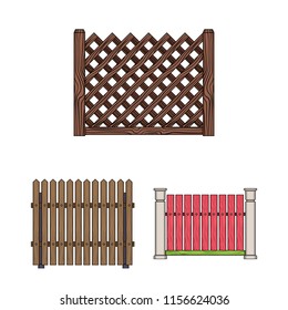 Different fence cartoon icons in set collection for design.Decorative fencing vector symbol stock web illustration.