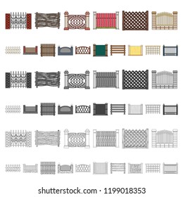 Different fence cartoon icons in set collection for design.Decorative fencing vector symbol stock web illustration.