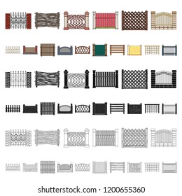 Different fence cartoon icons in set collection for design.Decorative fencing vector symbol stock web illustration.