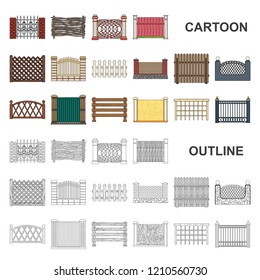 Different fence cartoon icons in set collection for design.Decorative fencing vector symbol stock web illustration.