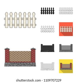 Different fence cartoon,black,flat,monochrome,outline icons in set collection for design.Decorative fencing vector symbol stock web illustration.