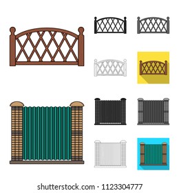 Different fence cartoon,black,flat,monochrome,outline icons in set collection for design.Decorative fencing vector symbol stock web illustration.