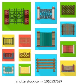 Different fence flat icons in set collection for design.Decorative fencing vector symbol stock web illustration.