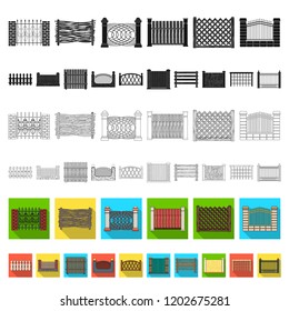 Different fence flat icons in set collection for design.Decorative fencing vector symbol stock web illustration.