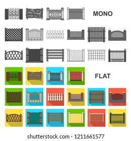 Different fence flat icons in set collection for design.Decorative fencing vector symbol stock web illustration.