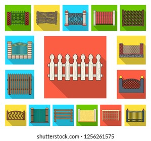 Different fence flat icons in set collection for design.Decorative fencing vector symbol stock web illustration.