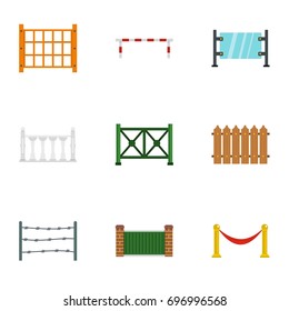 Different fence icons set. Flat set of 9 different fence vector icons for web isolated on white background