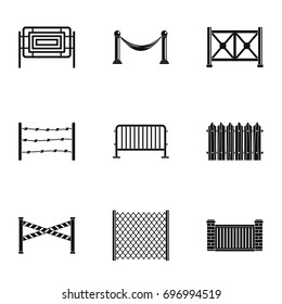 Different fence icons set. Simple set of 9 different fence vector icons for web isolated on white background