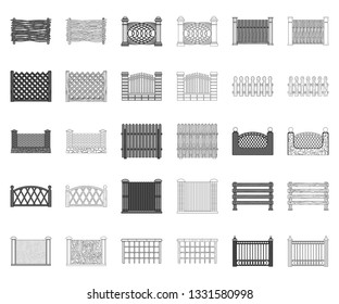 Different fence monochrome,outline icons in set collection for design.Decorative fencing vector symbol stock web illustration.