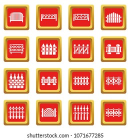 Different fencing icons set vector red square isolated on white background 