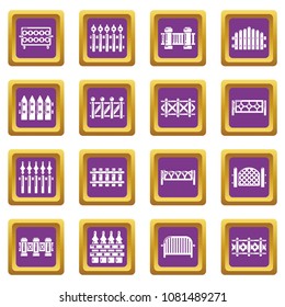 Different fencing icons set vector purple square isolated on white background 