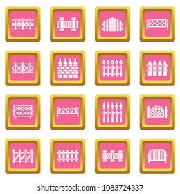 Different fencing icons set vector pink square isolated on white background 