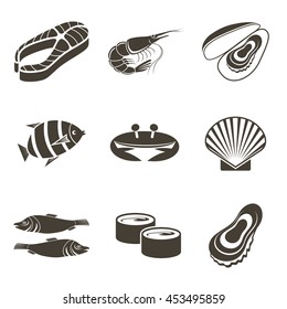 Different fish icons on a white background. Vector illustration