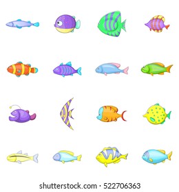 Different fish icons set. Cartoon illustration of 16 different fish vector icons for web