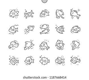 Different fish Well-crafted Pixel Perfect Vector Thin Line Icons 30 2x Grid for Web Graphics and Apps. Simple Minimal Pictogram