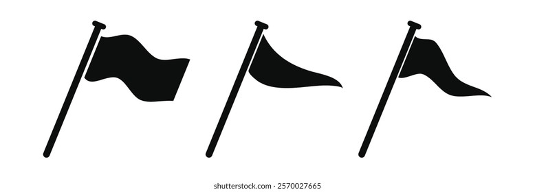 Different flag icons set. Black flags icons and pennants signs isolated on white background for infographic. Eps 10.