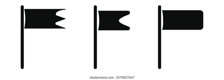 Different flag icons set. Black flags icons and pennants signs isolated on white background for infographic. Eps 10.