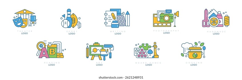 Different Flat Creative Hobby Art Logo Line Vector Set