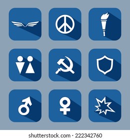 Different flat icon set with long shadows