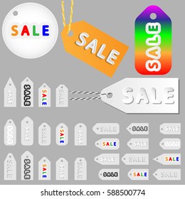 different flat vector set mock ups for tag of sale rounded letters
