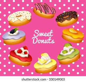 Different flavor of donuts illustration