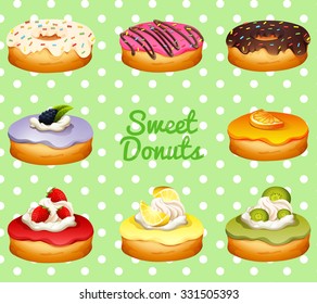 Diferente sabor de ilustración de donuts