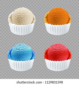 different flavor ice cream scoops side view on transparent background vector art