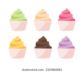 Different flavored ice creams icon in a bowl on isolated white background. Vector illustration cartoon flat style.