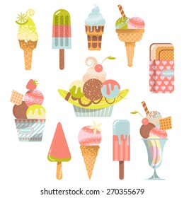 Different flavors of ice cream. Vector illustration