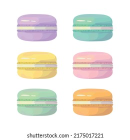 Different flavours of Macarons. Colorful Watercolor french cookies. Vector isolated on white background. French Desserts set.