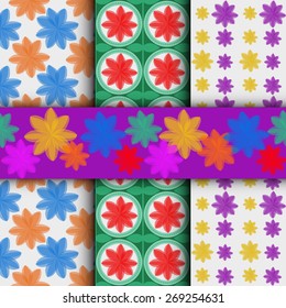 Different flower vector seamless patterns 