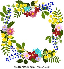 Different flowers with leaves