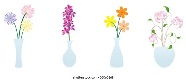 different flowers in vase on white background